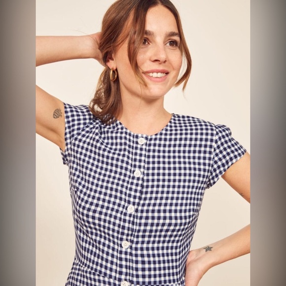 Reformation Vikki dress blue and white check 4 - Picture 9 of 12
